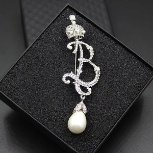 Rhinestone Silver Initial Crown Brooch
